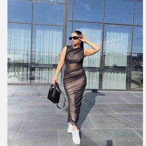 Zara mesh bodycon midi dress tulle